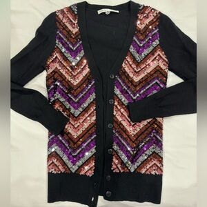 Vintage Trina Turk Merino Wool Chevron Sequin Cardigan